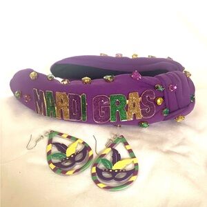 Purple Mardi Gras Headband and Earrings Set